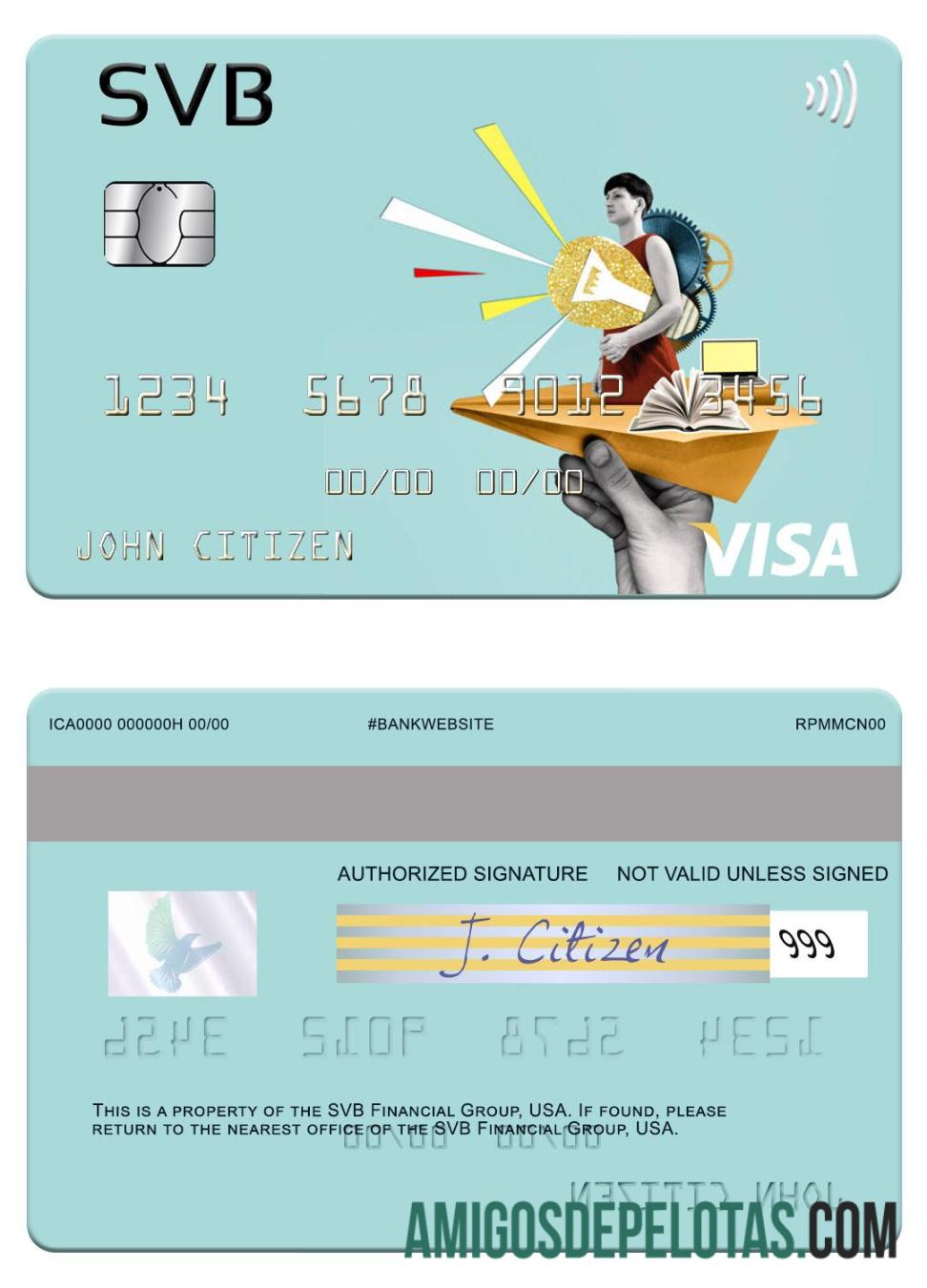 Cartão Visa do Grupo Financeiro SVB dos EUA modelo